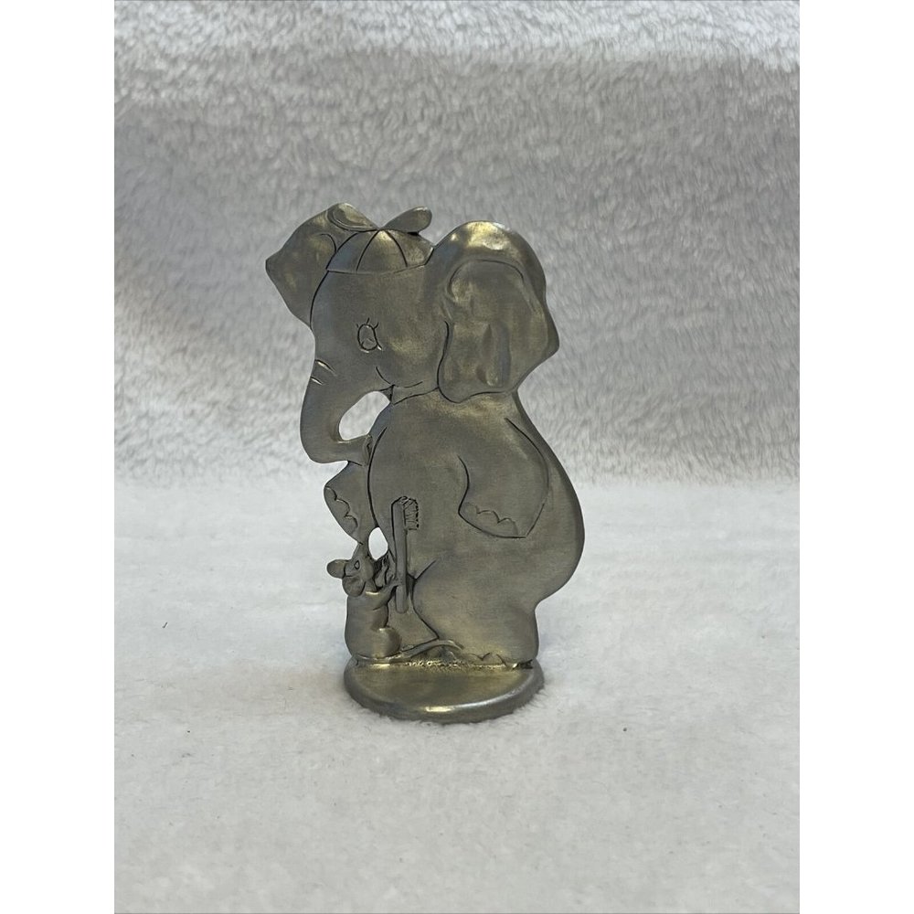 Vintage Elephant & Mouse Toothbrush Holder by SEAGULL PEWTER Canada 4”